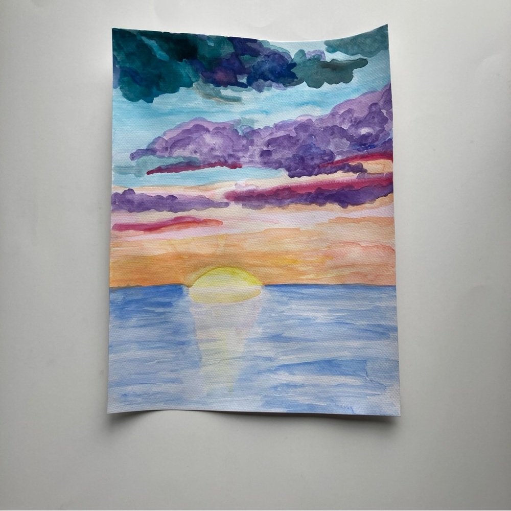 Ocean Sunset Watercolor Painting